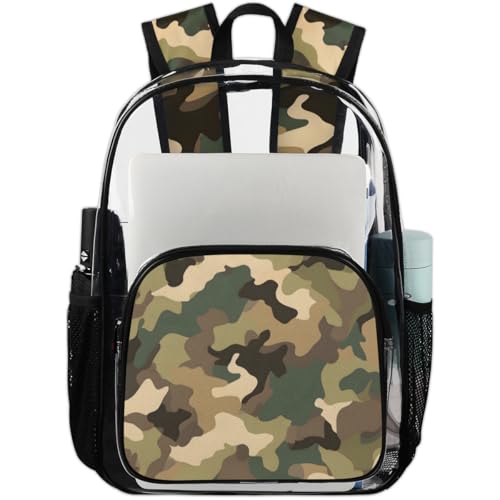 Camo Clear Backpack Heavy Duty Large Stadium Approved Clear Bag PVC See Through Transparent Backpack Work Travel Security Stadium Bag