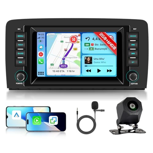 Hodozzy 2G+64G Radio para Mercedes Benz R Clase W251 R280 R300 R320 R350 R63 2005–2017 con Carplay Android Auto, Radio Coche 7 Pulgadas Pantalla Táctil GPS Bluetooth WiFi DSP FM/RDS Canbus Cámara