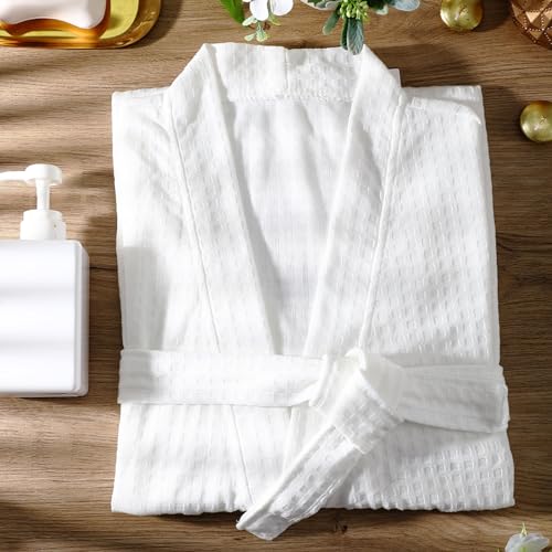 Panitay 12 Pcs Women's Short Waffle Robes Bulk Spa Robes Hotel Bath Commercial Soft Thin for Birthday Party (White Short Style)4