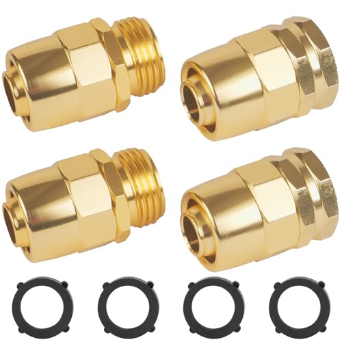 2 Set Garden Hose Repair Kit Aluminum Alloy Hose Connector 5/8 Inch Garden Hose Repair Fittings Male and Female End Hose Mender for 5/8 Water Hose End Coupler Replacement with Rubber Washers