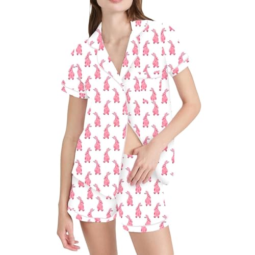 Conjunto de pijama de verano para mujer, conjunto de pantalones cortos para mujer, elegante y elegante, de seda helada, manga corta, ropa de dormir de 2 piezas, camisa con botones y pantalones cortos