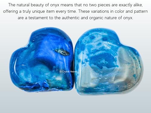Image of Crystal Heaven Certified Blue Onyx Heart Palm Pebbles Stones For Anxiety Stress Relief Massage - Aaa Grade Original Healing Gemstone Agate Heart Palm Stone For Yoga Meditation Spiritual
