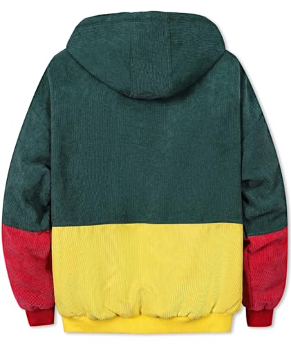Betusline Men's Retro Long Sleeve Color Block Corduroy Jacket with Hood, XS-3XL2