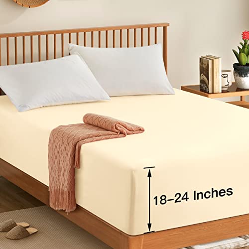 Manyshofu Spannbettlaken für Kingsize-Betten, extra tiefes Spannbetttuch, Fadenzahl 1800, bis zu 61 cm Matratze, helles Beige, tiefes Spannbetttuch, 45,7 - 61 cm Mikrofaser, tiefes Kingsize-Bettlaken Cover