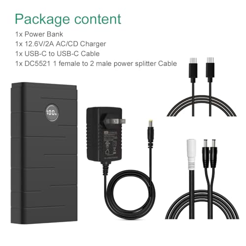 Image of Talentcell 12V 7000mAh Portable Power Bank, 76.65Wh Capacity, PD 45W USB-C, USB-A and DC Output port, Multiple Out for Raspberry Pi 5 /LED Strip /CCTV Camera /Telescope, Smartphone, with 12.6V 2A Charger