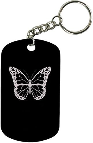 Personalized Engraved Custom Butterfly 2-inch Colored Anodized Aluminum Customizable Keychain Dog Tag, Black