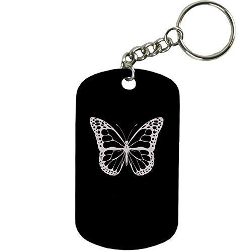 Personalized Engraved Custom Butterfly 2-Inch Colored Anodized Aluminum Customizable Keychain Dog Tag, Black #TOP21