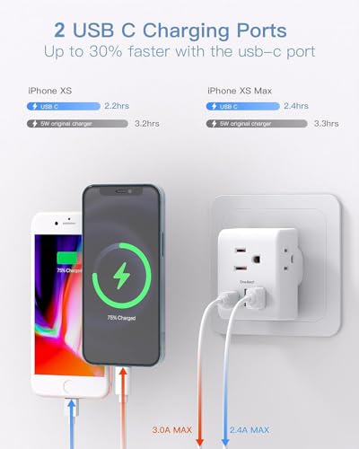 Image of 2 Pack US to UK Ireland Travel Plug Adapter, Type G Power Plug Adapter with 3 Outlets 4 USB Ports(2USB C), European Travel Plug Adapter for USA to England London Scotland British Qatar Irish Hongkong