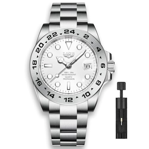 Image of LIGE Fashion Watches for Men Stainless Steel Business Dress Watch Waterproof Analog Quartz Watch with Luminous Date Display Manl Wrist Watch