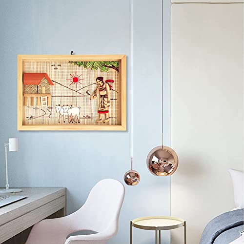 Image of Vinca Art Tribal Lady Hut Painting - Handcrafted Village Life Wall Art - Bamboo Design Decor for Living Room and Guest Room - Home Decor Wall Hanging (Frame) - 8 x 11 Inch