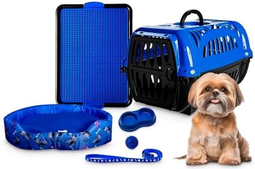Kit Caminha Cama Caixa Transporte Milão Cachorro E Gato Pet Azul