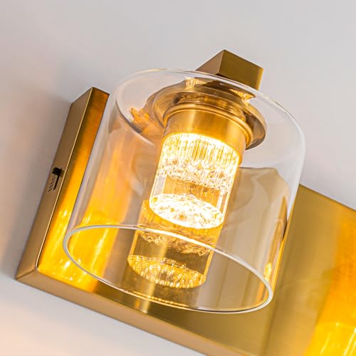 Image of foucasal LED Bathroom Vanity Lights, 5CCT Dimmable 2700K-4500K Vanity Light Fixtures Over Mirror, Modern Vanity Lighting for Bathroom Restroom Hallway Living Room (Brass, 4-Light)