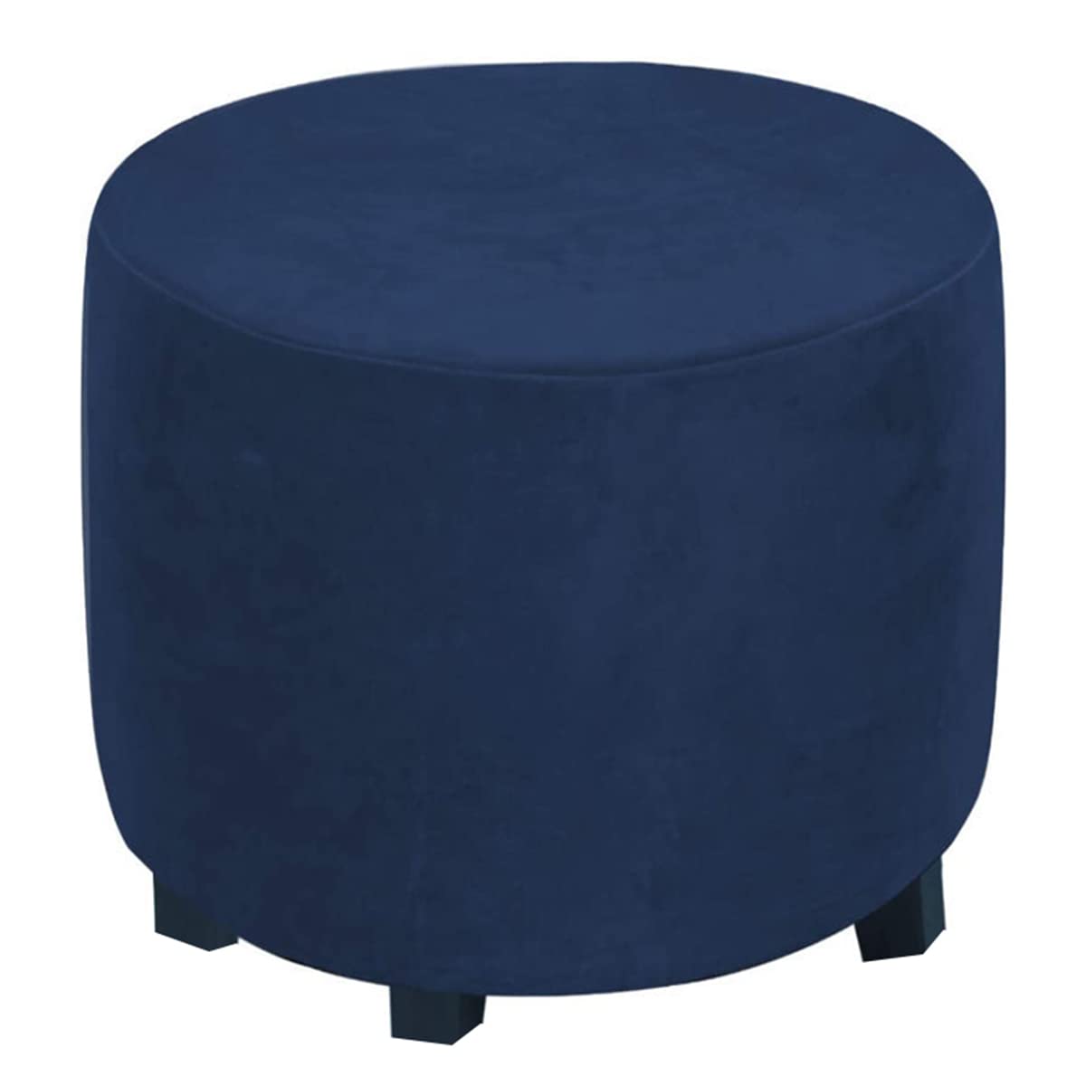 WJHDWYD Round Ottoman Cover Velvet Stretch Round Pouf Cover Round Storage Stool Cover 46x36cm Footstool Protector Cover for Living Room(Navy Blue)