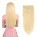 Real Clip in Hair Extensions Blonde 8 Pieces - Premium Women Straight Double Weft Thick Remy Hair Extensions Clip in on Human Hair for Short Hair (18" / 18 inch, #613, 112 grams/3.9 Oz)