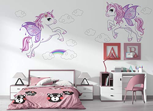 Osomhome Stickers Muraux Enfants Motif: Licorne Rose (230x134cm) - Autocollant Mural - Decoration Chambre Bebe - Deco Chambre Enfant Fille os2142