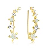 CiNily White Star Opal Ear Cuffs Climber Earrings, 14K Gold Plated Cubic Zircon Ear Crawler Earrings for Women Small Cartilage Stud Earrings Fashion Hypoallergenic Jewelry Christmas Day Gifts