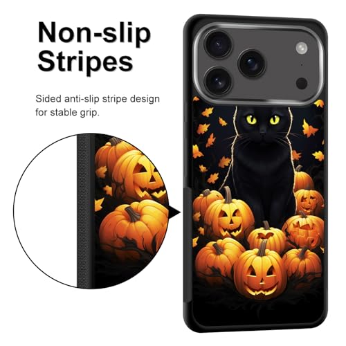 BFUKVOU for iPhone 17 Pro Case,Hard PC+Soft TPU Bumper Anti-Slip Ultra Thin Cover Protective Shockproof Case for iPhone 17 Pro 6.3 inch 2025,Black Cat Pumpkin - image 4