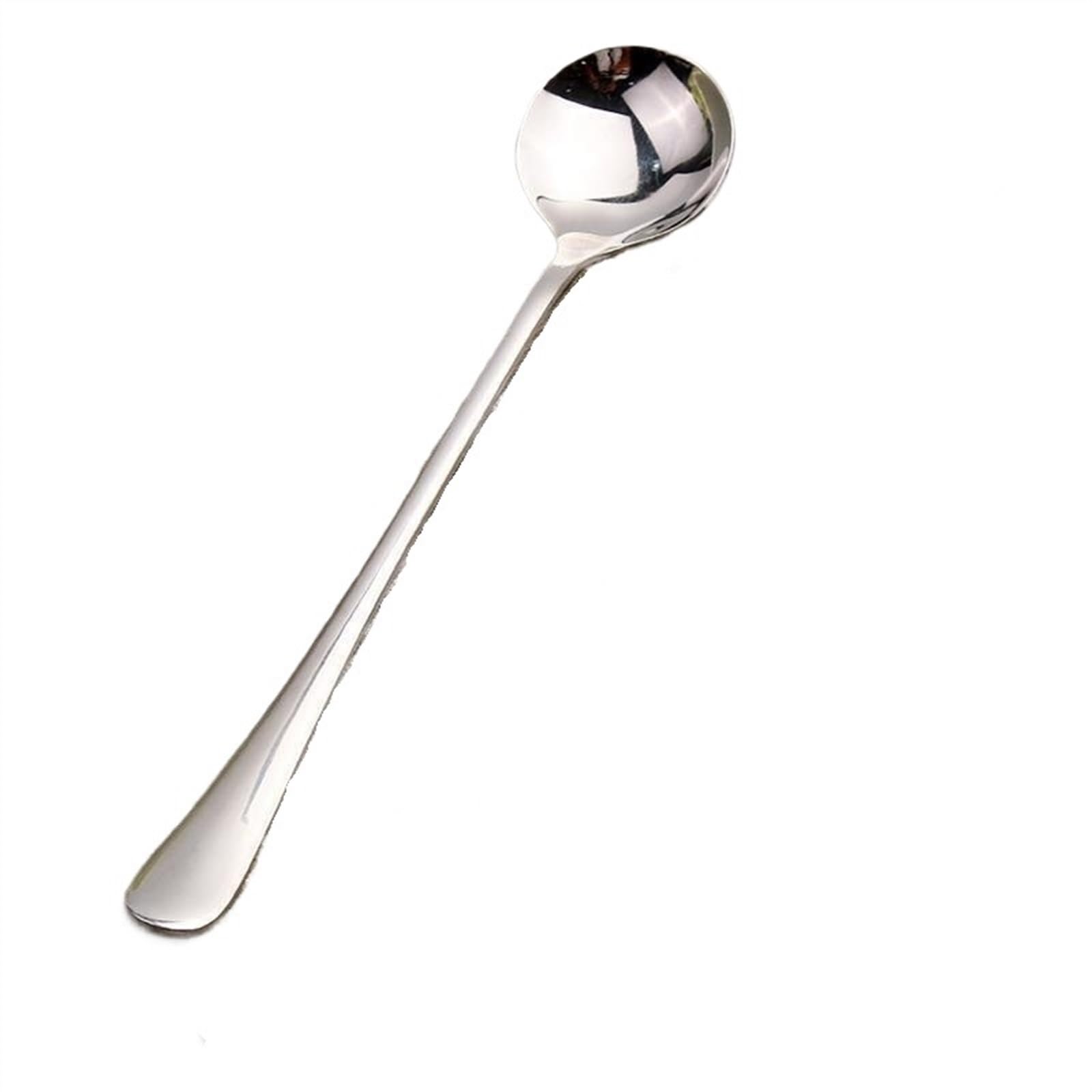Cuillère à Soupe en Acier Inoxydable, Petite cuillère à café, cuillère à Soupe, cuillère de Table, cuillère à louche à Long Manche en Acier Inoxydable, Lot de 10(Round Spoon)