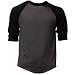 Casual Raglan Tee 3/4 Sleeve TShirt Baseball Jersey L Heather Charcoal Black