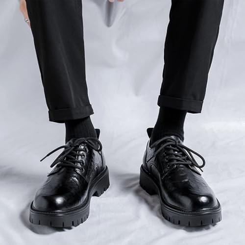 Men's Matte Black Platform Derby Oxfords Shoes Casual Lace-Up Lug Sole Lightweight Business Casual Dress Shoes Comfortable Formal Work Wedding Shoes3