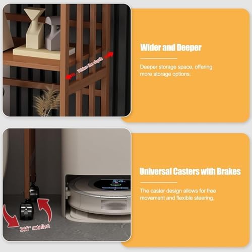 Adjustable Mobile Sweeping Robot Storage Cabinet with Wheels, Multi-Tier Vacuum Organizer, Versatile Side Table, Bookshelf, Plant Stand - 70cm