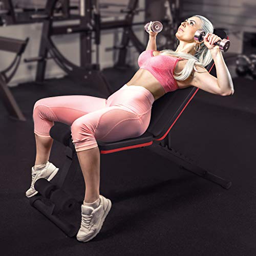 Yes4All Adjustable Weight Bench / Utility Weight Bench with Foldable Design - Multi-purpose Flat/Incline/Decline Bench for Home Gym (Red)