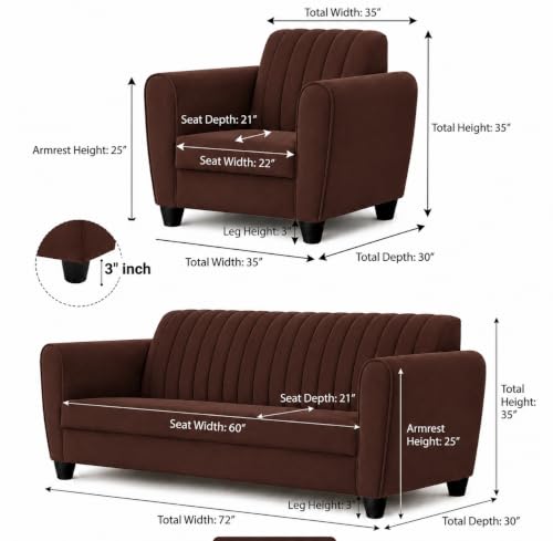 Image of 5 Seater Sofa Set 3+1+1 | Modern Living Room Furniture | Solid Wood Frame | Premium Cushioned Comfortable Couch Set for Home & Office (Brown, 3+1+1) Modern Living Room Furniture