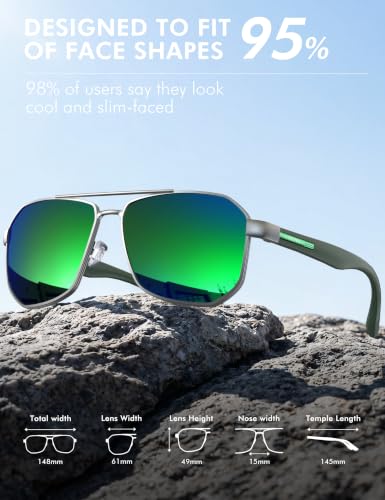 Image of LUENX Aviator Sunglasses for Men Square Polarized Polygon Lens - UV 400 Protection with Accessories