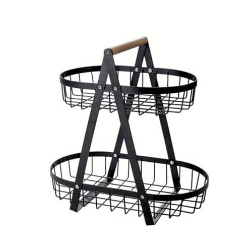 Fruteira de Mesa de Bancada em Metal Dois Andares Oval (Preta)