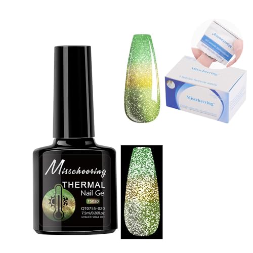 ジェルネイル カラージェルセット 単色 三段温度で色が変わる 微粒子ラメ入り キラキラ UV/LED対応 初心者&プロ ネイルアート セルフネイル (TS020, 7.5ML)