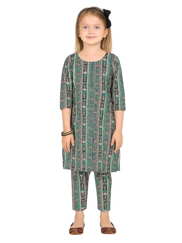 Image of A.T.U.N. (ALL THINGS UBER NICE) Girls Printed 3 /4 Sleeve Kurti and Pant Set | Stylish Traditional Ethnic Wear Salwar Suit Set for All Ocassions