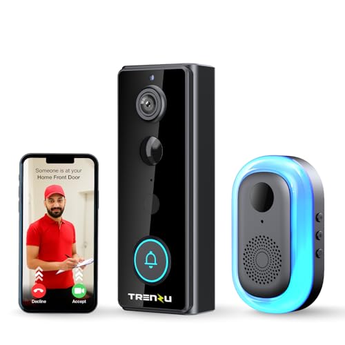 Image of trenzu Smart WiFi Video Door Bell Camera | 1080p Live View, Night Vision, 2-Way Audio, Motion Alerts | Wireless Video Door Camera System for Home | Chime, 25 Days Battery, App Control, Easy Install