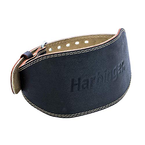 By Harbinger Padded Leather Contoured Weightlifting Belt | Suede Lining and Steel Roller Buckle Size 6-Inch (6-Inch, Large (Fits 33-37 Inches))