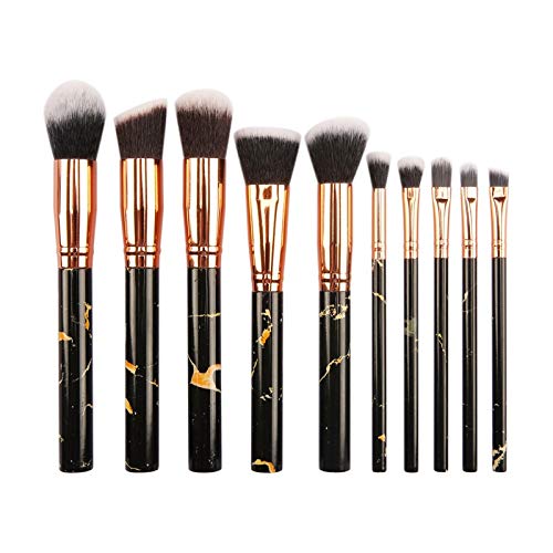 Marble Makeup Brushes Set 10 Pieces Professional Cosmetic Makeup Brush Kit with Rubber Handle Synthetic Bristle for Face Powder Foundation Blush Blending Eye Shadow Concealer (Black)