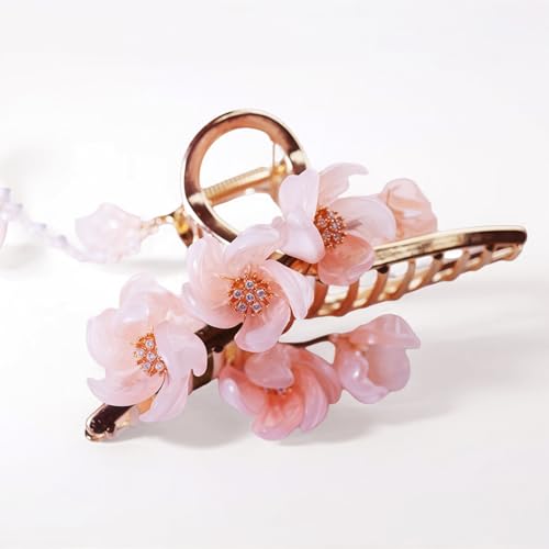 Jewelry Blossom Peach Flower Hair Claw Clip with Tassel, 4.5