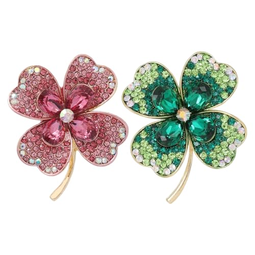CVDYWDJIE 2 Piezas Broches De Trébol De Cuatro Hojas, Broches De Diamantes De Imitación, Broches Elees, Broches Brillantes, Broches De Decoración De Ropa, Broches De Regalo
