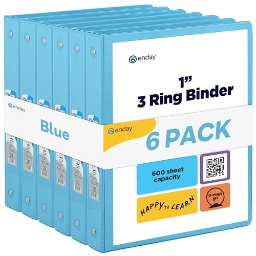 Enday 1 Inch Binder (6 Pack - Blue) 3 Ring Binder 1 inch with Clear View Cover and 2 Inside Pocket - for Letter Size 8.5 x 11'' Paper, Ideal for School Supplies, Office, and Home