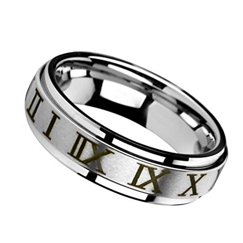 Image of PAURO Unisex Stainless Steel Roman Numerals Spin Worry Ring for Anxiety