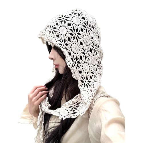Knitted Hooded Scarf Elegant Lace Flower Sunscreen Headscarf Breathable Shawl Wrap Neck Scarf