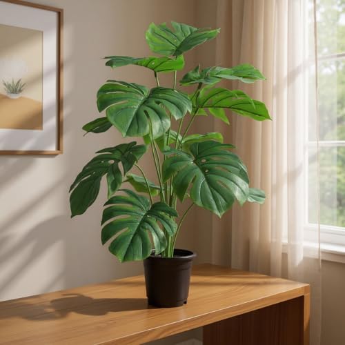 Stunning Home Decor with Artificial Flora 11 Aavana Greens Artificial Monstera Plants Rubber Leaves Faux Turtl...