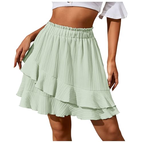 Falda con volantes de verano para mujer, cintura alta, irregular, color liso, para mujer, verde, M