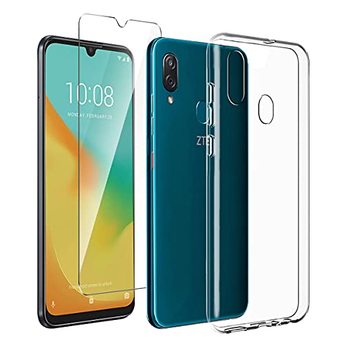 LJSM Hülle für ZTE Blade V10 Vita + Gehärteter Film Displayschutzfolie Schutzfolie - Transparent Weich Silikon Schutzhülle Flexibel TPU Tasche Case für ZTE Blade V10 Vita (6.26"), Clear
