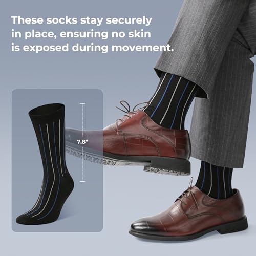 Image of BAMBOO COOL Men's Crew Socks Bamboo Viscose Breathable Rib Dress Socks For Men, Casual Lightweight Comfort 6 Pack