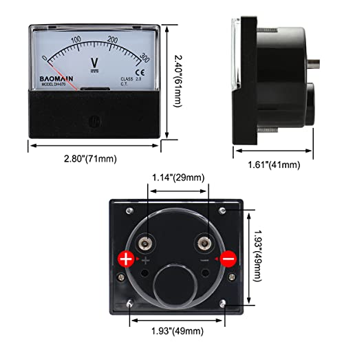 Image of BAOMAIN DH-670 DC 0-300V Class 2.5 Analog Panel Volt Meter | DC 0-300V panel voltmeter for easy voltage testing. Class 2.5 accuracy with clear scale.