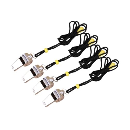 Totority 4Pcs Stainless Steel Referee Whistles with Lanyard Loud Metal Whistles for Sports Officials and Emergency Situations Durable and Easy to Carry