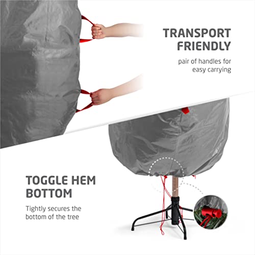 Zober Upright Christmas Tree Storage Bag - Fits 9 Ft Artificial Tree - Christmas Tree Bag W/Drawstring Hem, Zipper, and Carrying Handles - Plastic, Waterproof - Gray