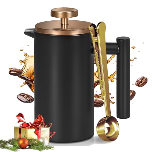 Wrobic Edelstahl French Press Kaffeepresse 1000ml, doppelwandige, isolierte French Press, für Kaffee und Tee, 34oz, schwarz