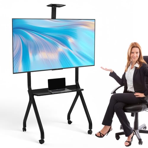 LivialyCity Mobile Stand Fits 42-75inch Screens with 360° Rotating Wheels Interactive Whiteboard Stand Height Adjustable Mobile TV Trolley 300lbs Capacity