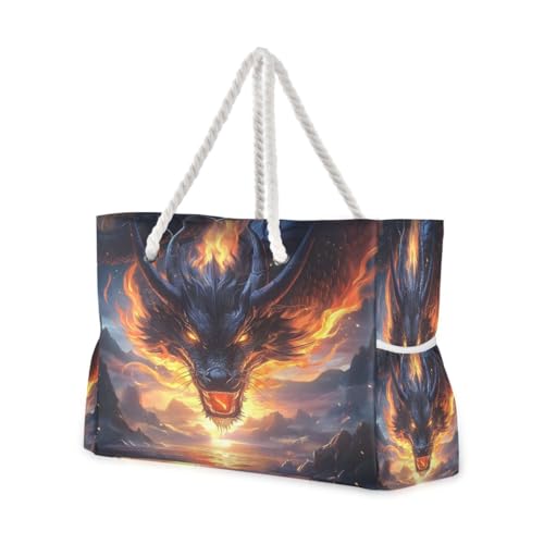 Large Beach Bags Totes Canvas Tote Shoulder Bag A Beautiful Dragon Water Resistant Bags for Gym Travel Daily