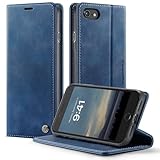 owlhold Handyhülle für iPhone SE 2022 / SE 2020 / iPhone 8/7/6 hülle flip case Premium PU Leder, RFID Schutzhülle, Faltbare Ständer, Handytasche Lederhülle Kartenfach Standfunktion - Blau